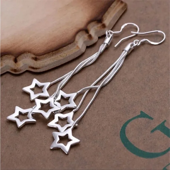 Sterling Silver Star Dangle Earrings - Picture 1 of 3
